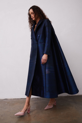Grover Rad Althea Double-Breasted Opera Coat in navy blue