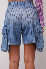 Grover Rad Billie Blue denim cargo shorts with big pockets and stripes