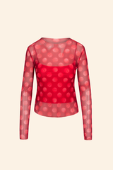 Grover Rad Candyman Mesh long sleeve top in red with polka dot pills