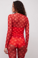 Grover Rad Candyman Mesh long sleeve top and legging in red with polka dot pills
