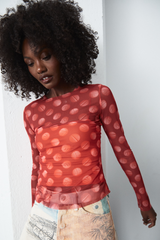 Grover Rad Candyman Mesh long sleeve top in red with polka dot pills