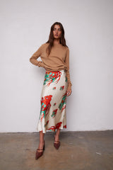 Grover Rad Hydra skirt midi length silk featuring red and teal dragon print
