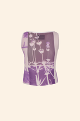 Grover Rad Poppy Mesh Tank top in purple and cream double lined featuring abstract poppy art print
