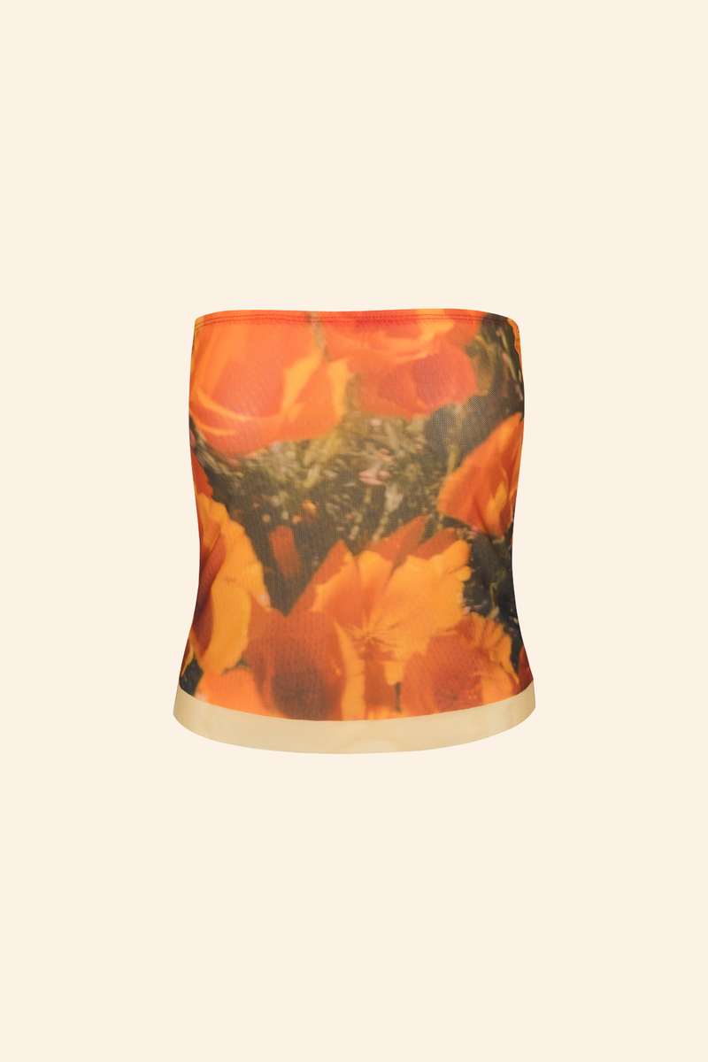 Grover Rad Yellow Sunshine Mesh Tube Top featuring yellow and orange California Poppies