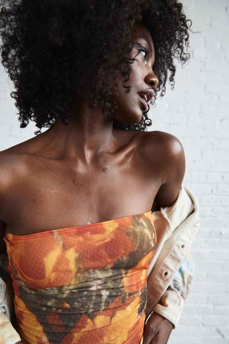 Grover Rad Yellow Sunshine Mesh Tube Top featuring yellow and orange California Poppies