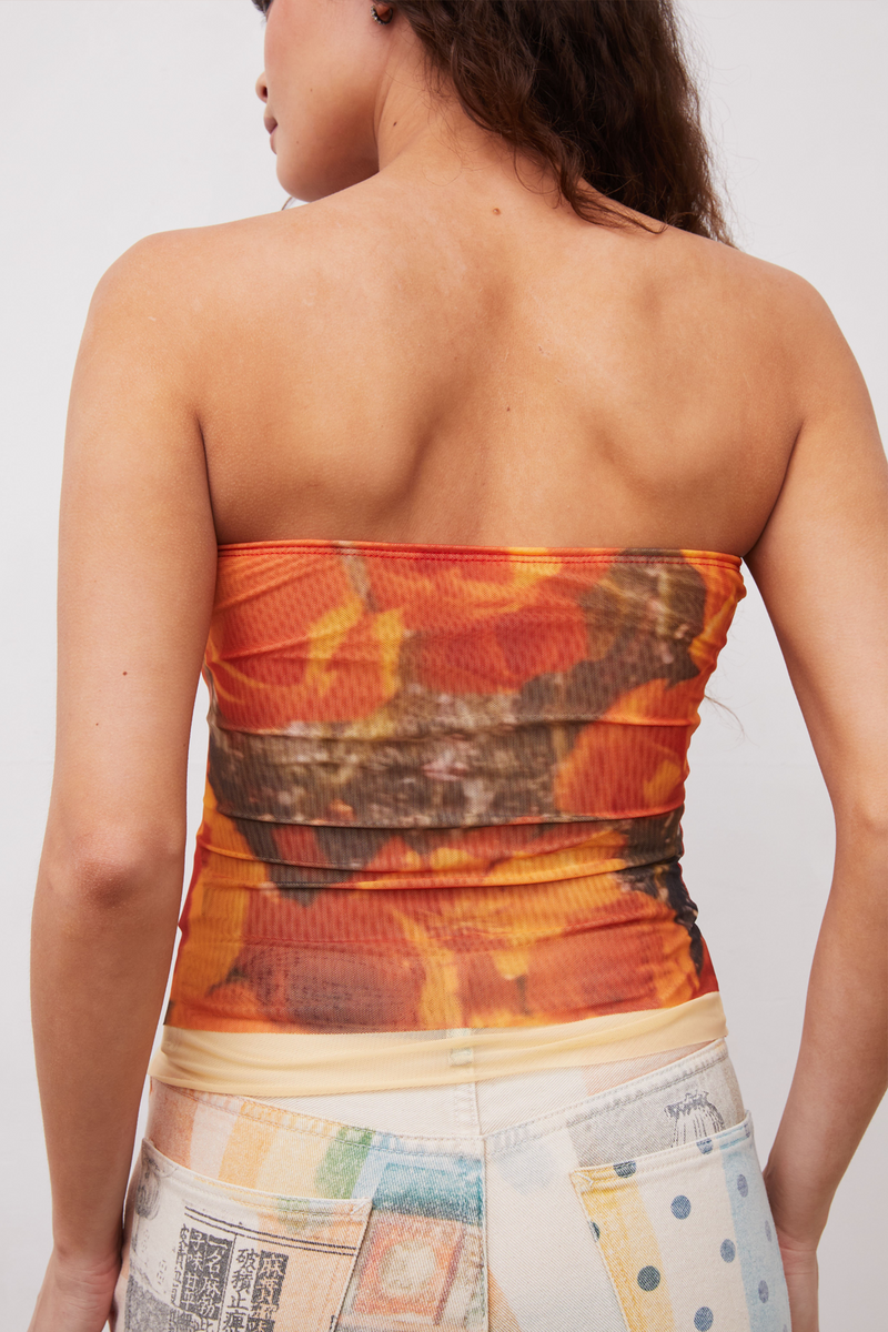 Grover Rad Yellow Sunshine Mesh Tube Top featuring yellow and orange California Poppies