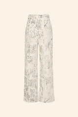 Grover Rad Ying Yang  Trouser cream cotton poplin with brown etchings