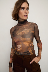 Grover Rad dionysus turtle neck mesh top tania sarin pomegrante still life art unlined