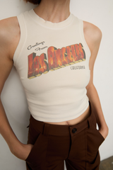 Grover Rad Inferno Tank greetings from los angeles california forest fires racer back white cotton cropped