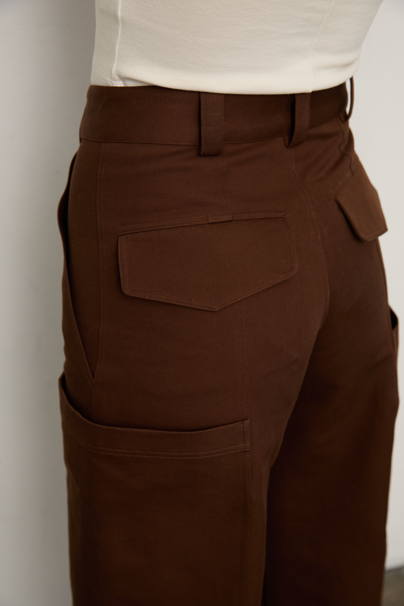 Grover Rad brown wide legged high waisted pant with big pockets cargo cotton 