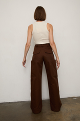 Grover Rad brown wide legged high waisted pant with big pockets cargo cotton 