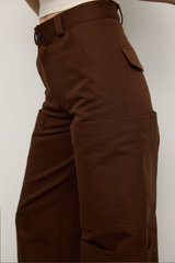 Grover Rad brown wide legged high waisted pant with big pockets cargo cotton 