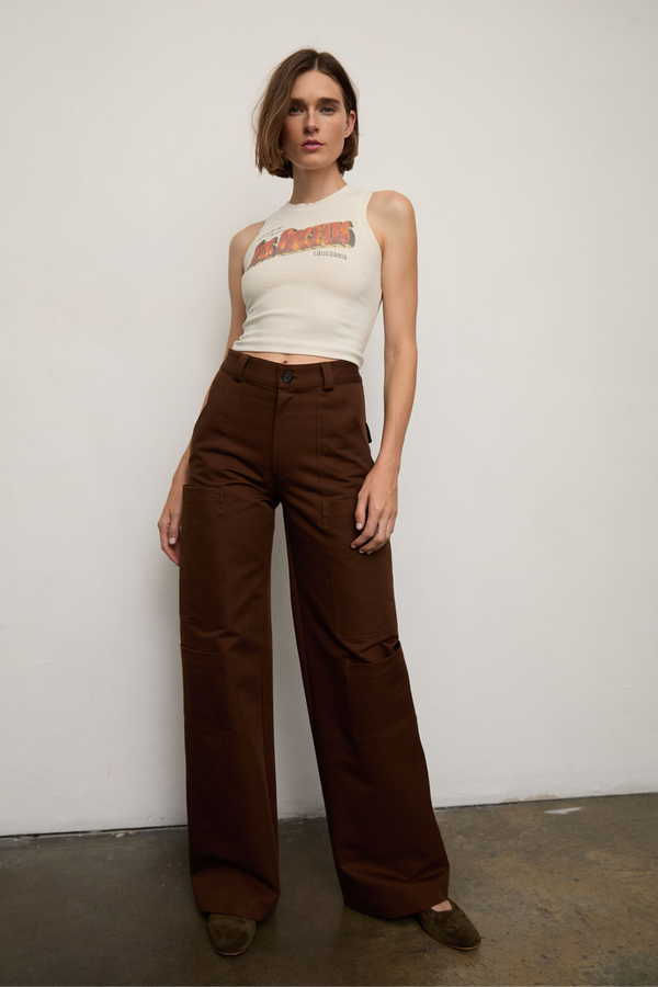 Grover Rad brown wide legged high waisted pant with big pockets cargo cotton 