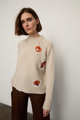 Grover Rad artist jonathan yeo collaboration falling leaves collage female genitalia fitted crew neck boyfriend fit sweater alpaca wool silk appllique