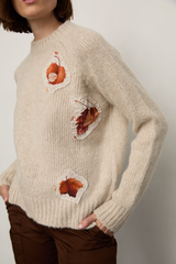 Grover Rad artist jonathan yeo collaboration falling leaves collage female genitalia fitted crew neck boyfriend fit sweater alpaca wool silk appllique