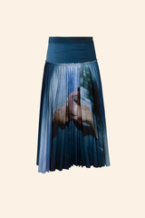 Grover Rad Fantasy Skirt midi pleated printed vintage photograph navy blue white cotton