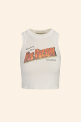 Grover Rad Inferno Tank greetings from los angeles california forest fires racer back white cotton cropped