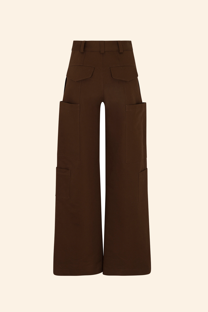 Grover Rad brown wide legged high waisted pant with big pockets cargo cotton 