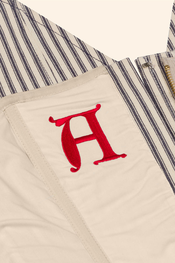 Cotton ticking corset top inside detail scarlet letter A