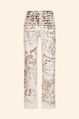 Shop jeans. Silk screened denim pants with historical script print